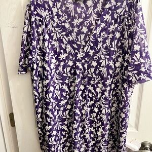 Lane Bryant Purple and White Floral V-Neck Blouse